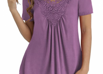 Women's Casual Blouses Short Sleeve Lace Crochet Tunic Tops