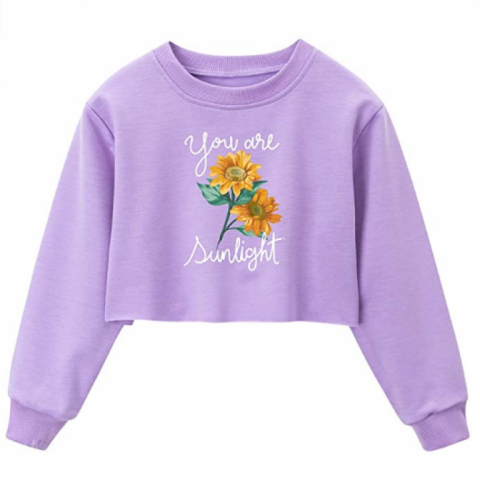 Girls Long Sleeve Sweatshirts Printing Pattern Short Length Sweatshirt