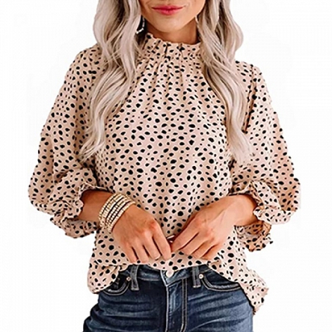 Women's Leopard Printed Ruffle Blouses New Style Shirt