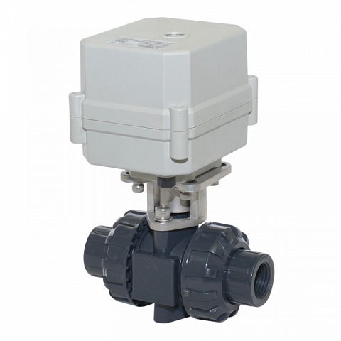 A150-T50-P2-B 2 inch DN50 PVC motorized valve true union with manual overrdie