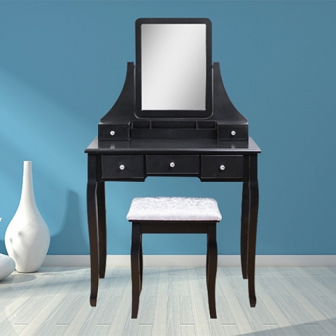 5 drawers customized size black wooden makeup vanity table