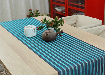 Dark Blue Striped PVC Plastic Waterproof Table Runner