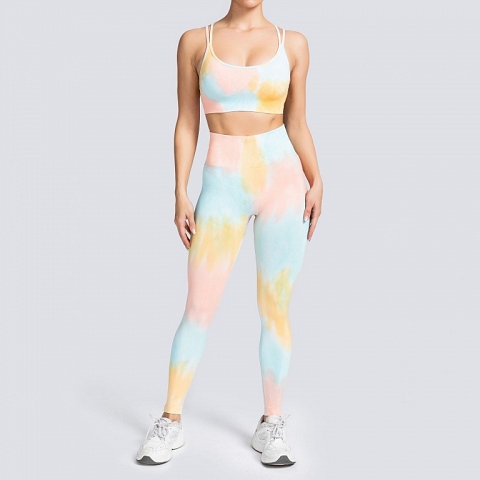 Seamless Knit Tie Dye Yoga Suit Amazon Sportswear Wholesale