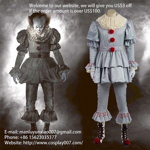 ManLuYunXiao Halloween Pennywise Cosplay Scary Clown Costume for Adult Children Any Size