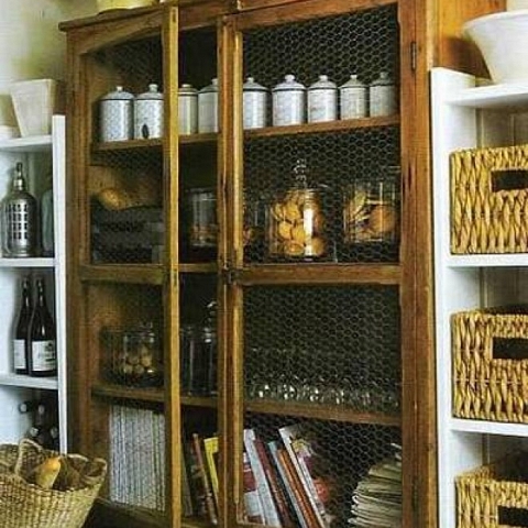 Chicken Wire Mesh Used in Cabinets, French Armoire