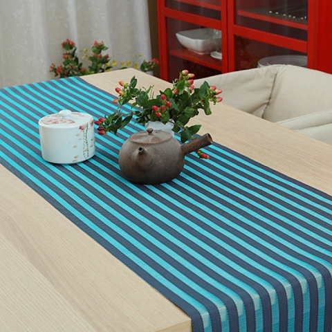 Dark Blue Striped PVC Plastic Waterproof Table Runner