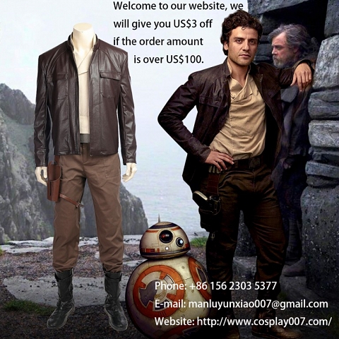 ManLuYunXiao Star Wars 8 Poe Dameron Cosplay Costume Adult Full Set For Men Custom Made