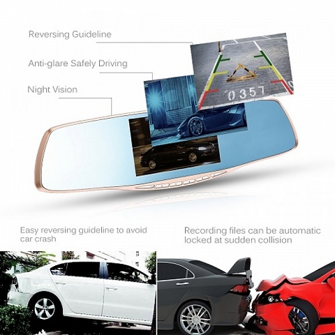 dual lens car video recorder rearview mirror dash camera night vision 1080P