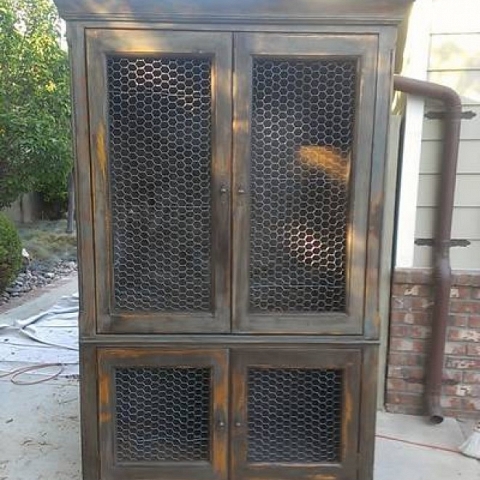 Chicken Wire Mesh Used in Cabinets, French Armoire